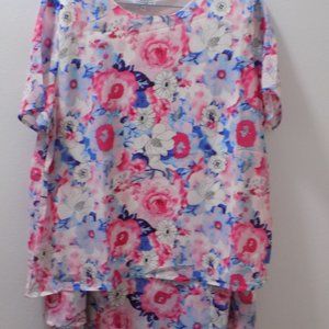 Tamsy Pink Floral 2-piece Chiffon Skirt Set - XL